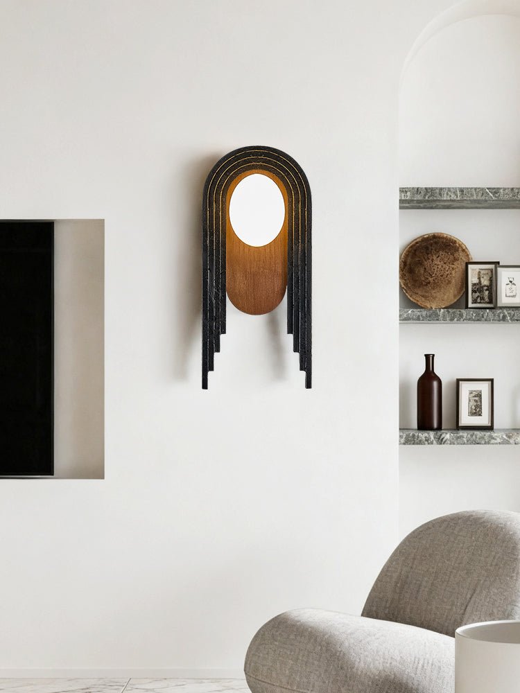 Zenith Art Deco Wall Sconce with Travertine and Walnut Reflector