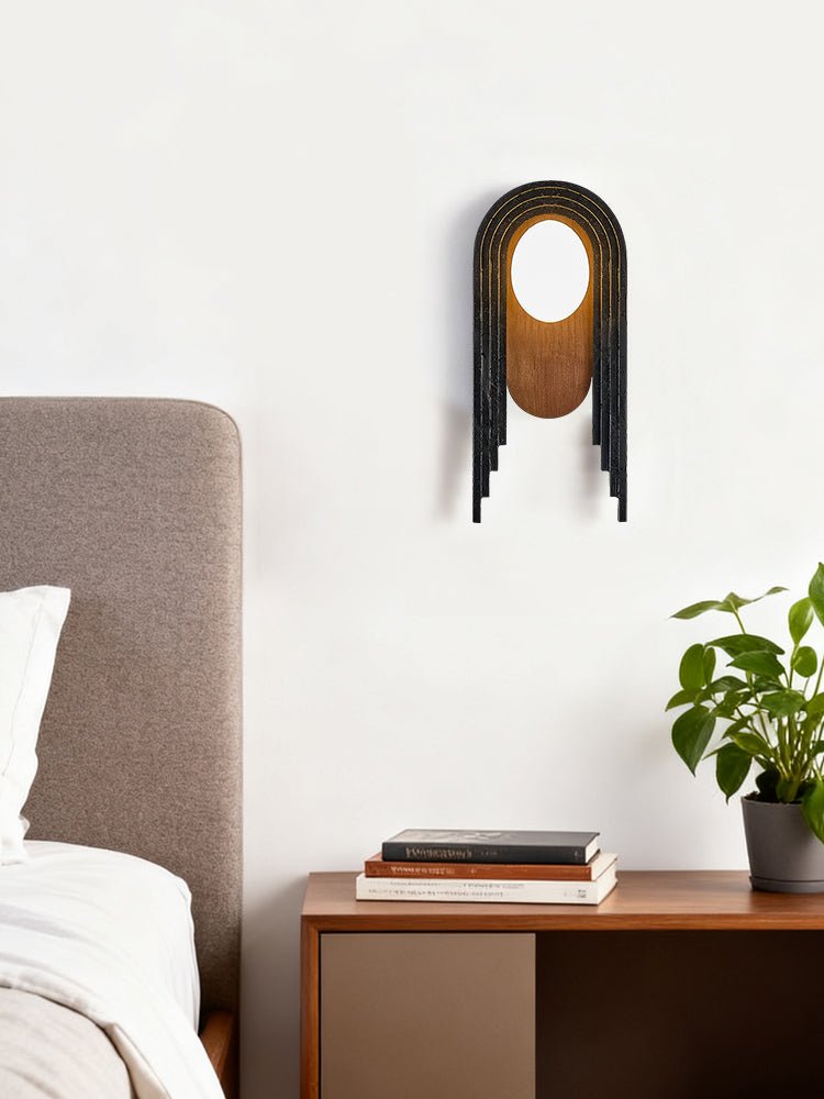 Zenith Art Deco Wall Sconce with Travertine and Walnut Reflector