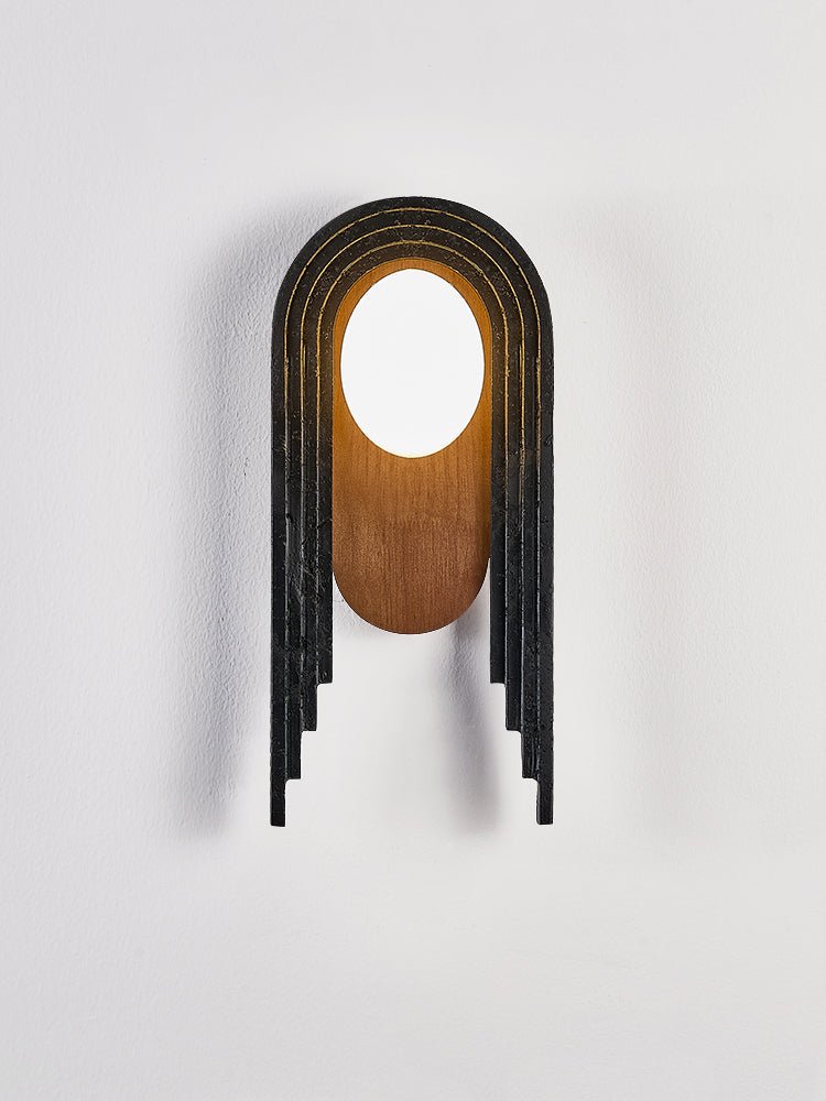 Zenith Art Deco Wall Sconce with Travertine and Walnut Reflector