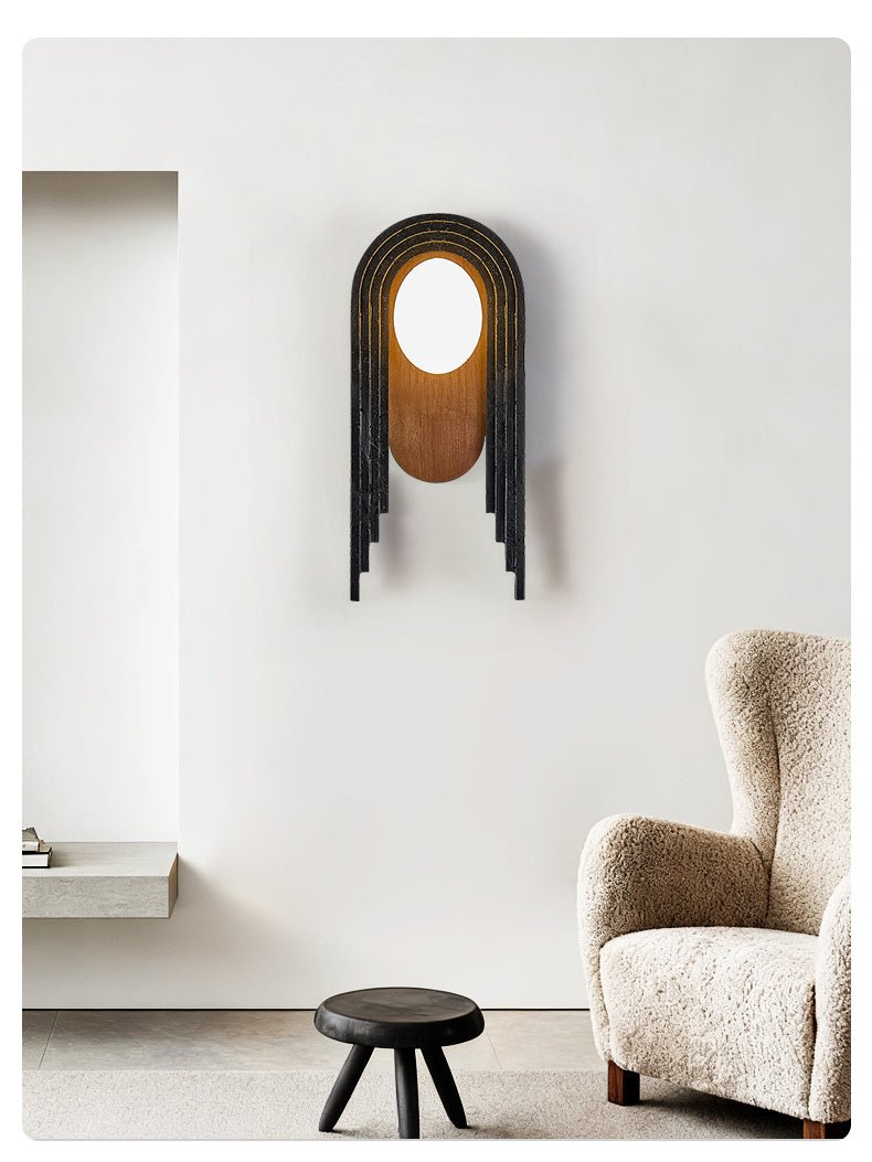 Zenith Art Deco Wall Sconce with Travertine and Walnut Reflector