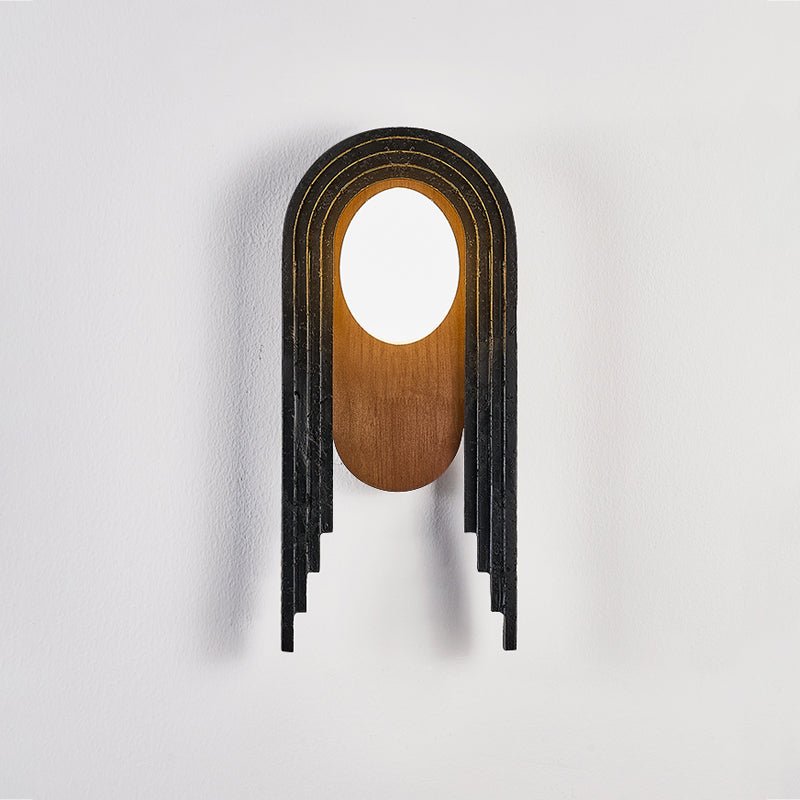 Zenith Art Deco Wall Sconce with Travertine and Walnut Reflector