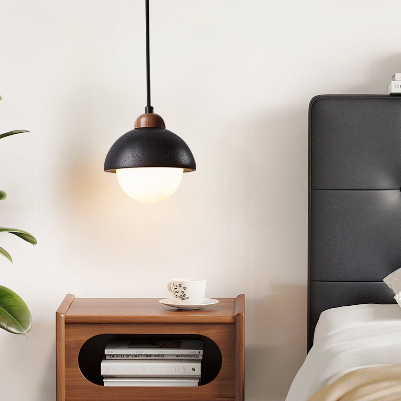 Zenith Pebble Pendant Light — Black Travertine & Opal Glass Designer Pendant