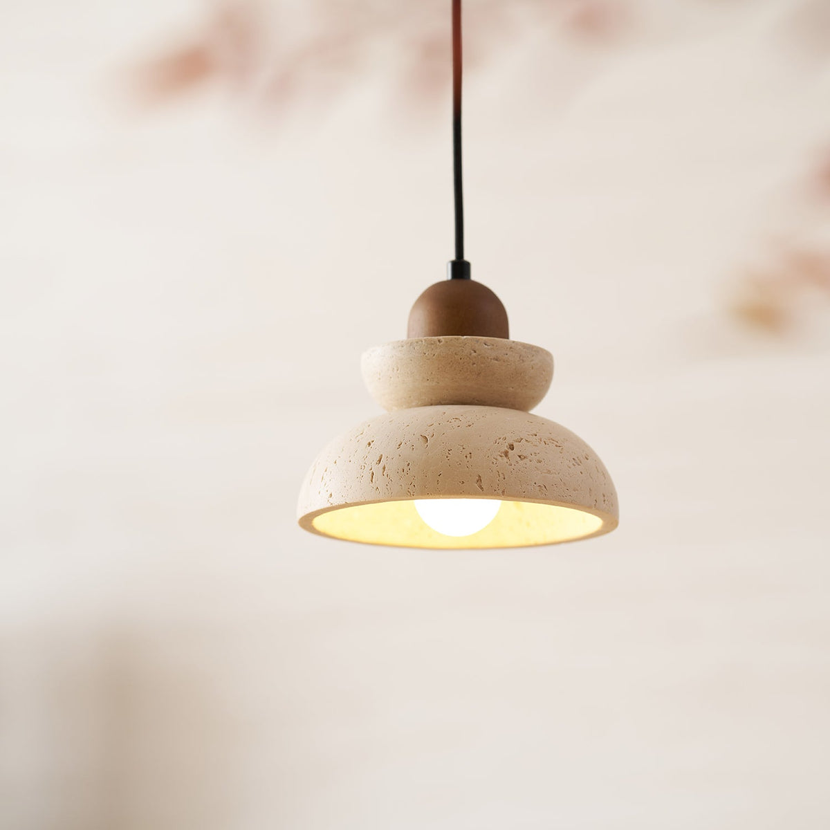 Zenith Tier Pendant Light in Natural Travertine and Walnut