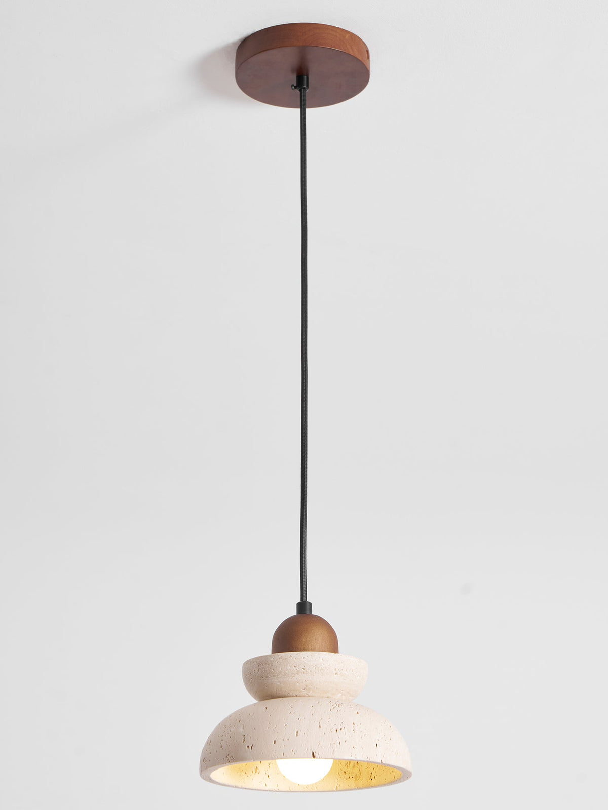 Zenith Tier Pendant Light in Natural Travertine and Walnut