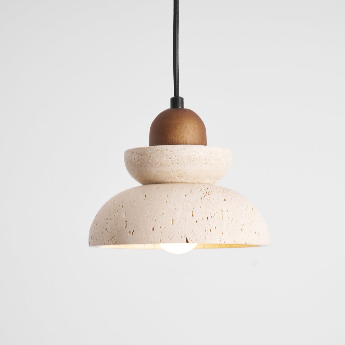 Zenith Tier Pendant Light in Natural Travertine and Walnut