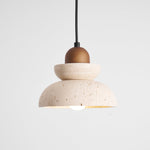 Zenith Tier Pendant Light in Natural Travertine and Walnut