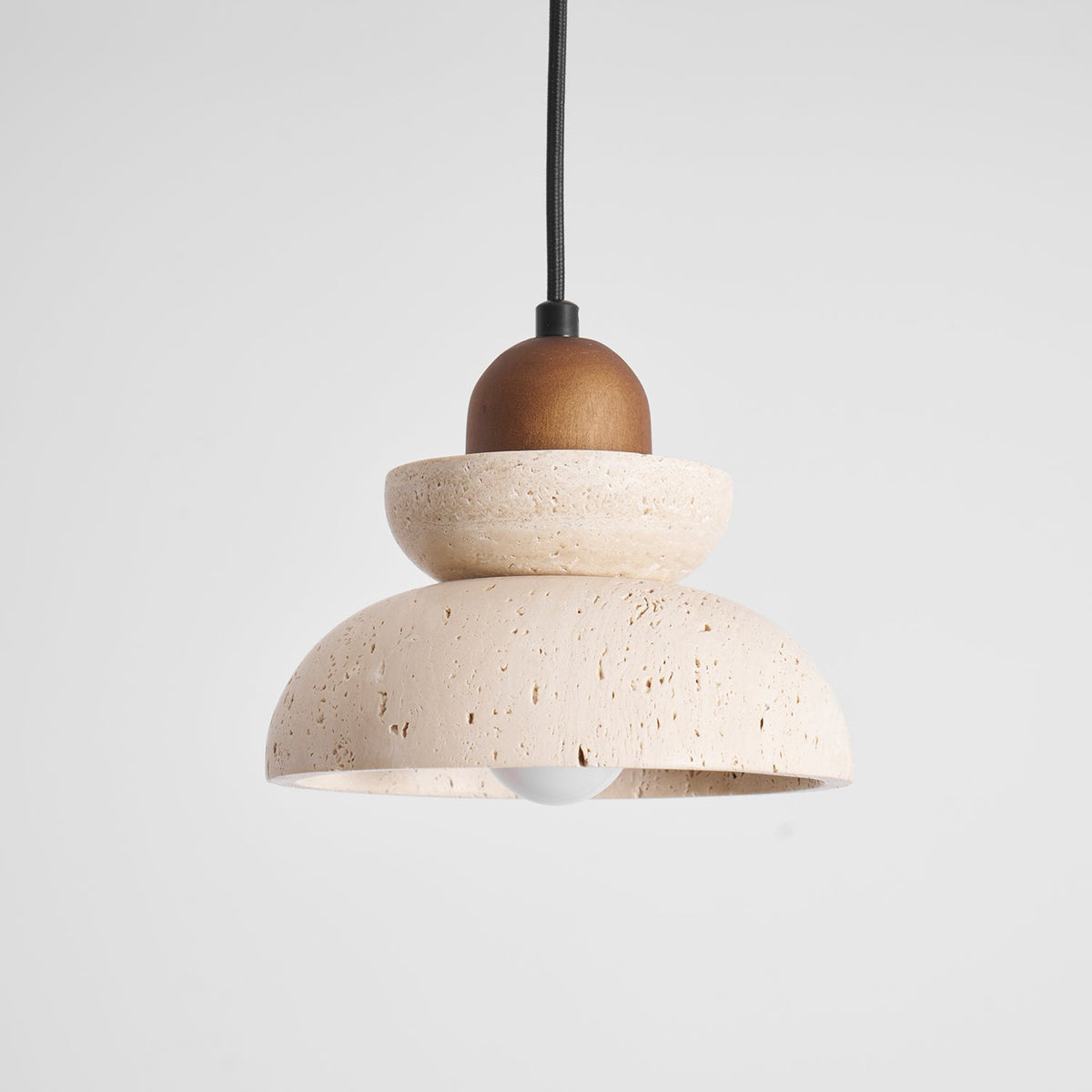 Zenith Tier Pendant Light in Natural Travertine and Walnut