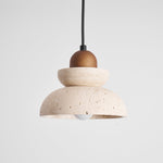 Zenith Tier Pendant Light in Natural Travertine and Walnut