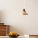 Zenith Tier Pendant Light in Natural Travertine and Walnut