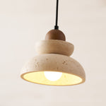 Zenith Tier Pendant Light in Natural Travertine and Walnut