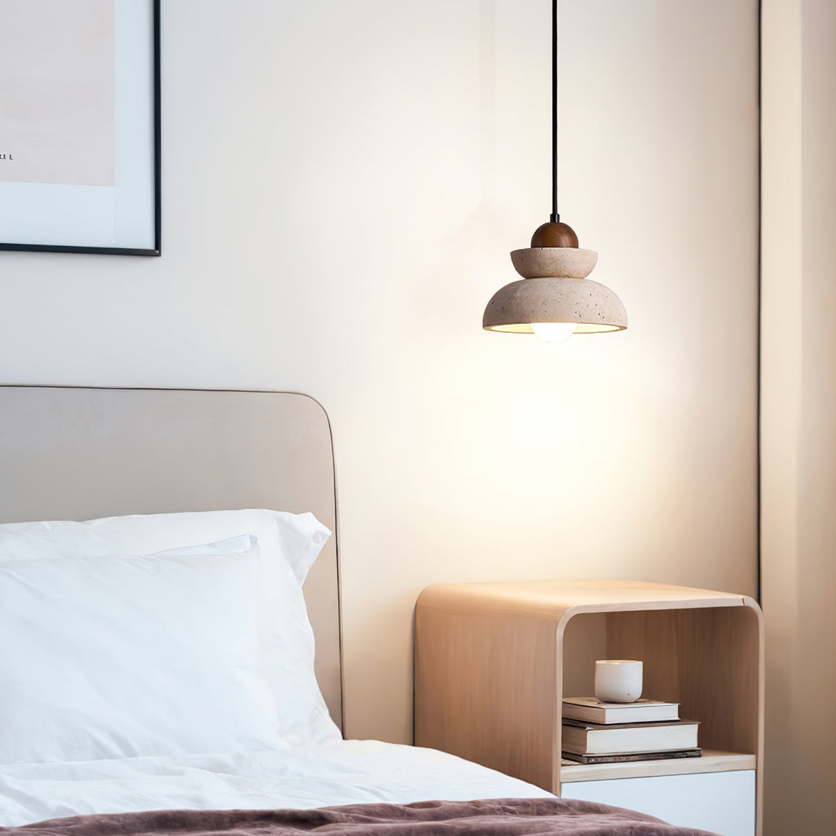 Zenith Tier Pendant Light in Natural Travertine and Walnut