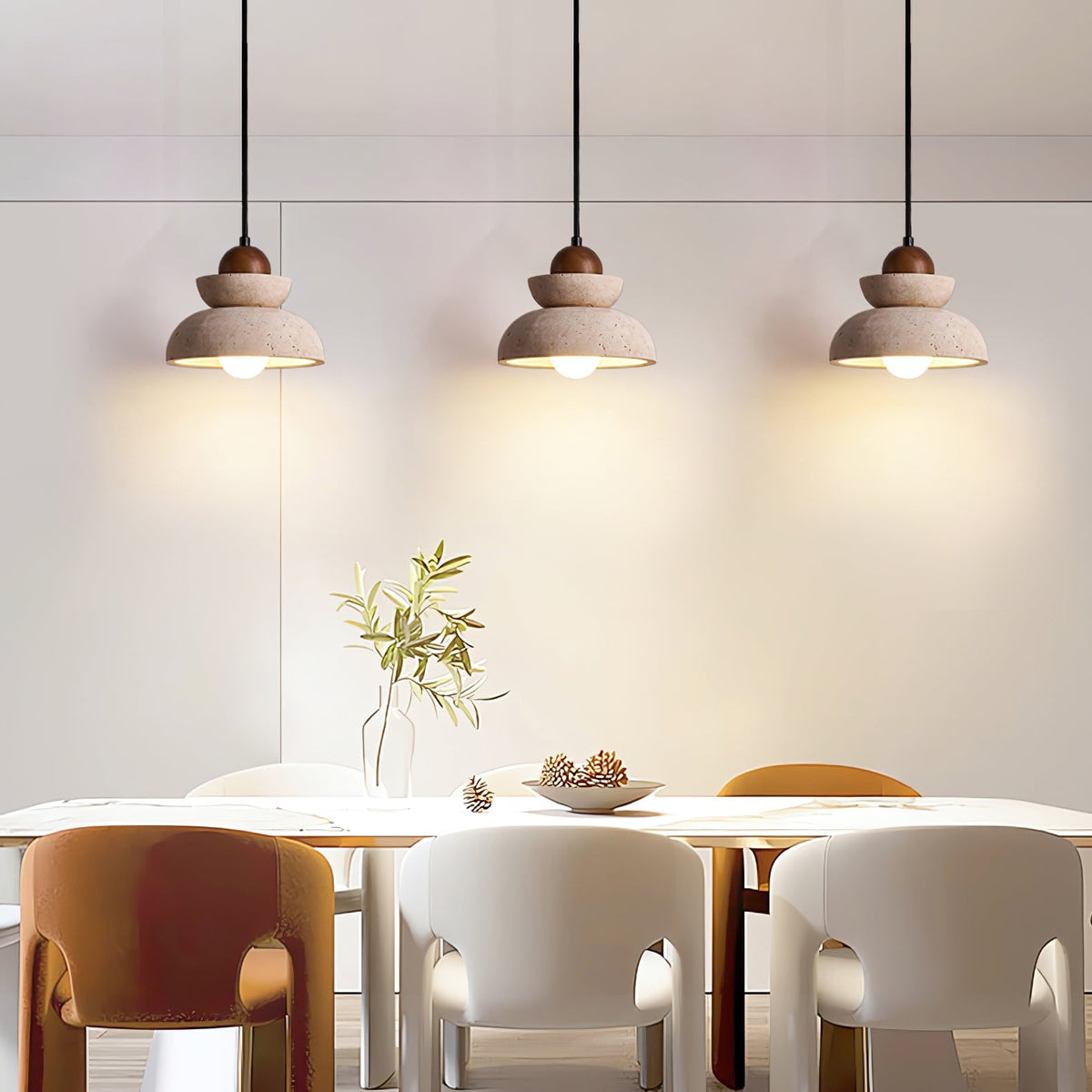 Zenith Tier Pendant Light in Natural Travertine and Walnut