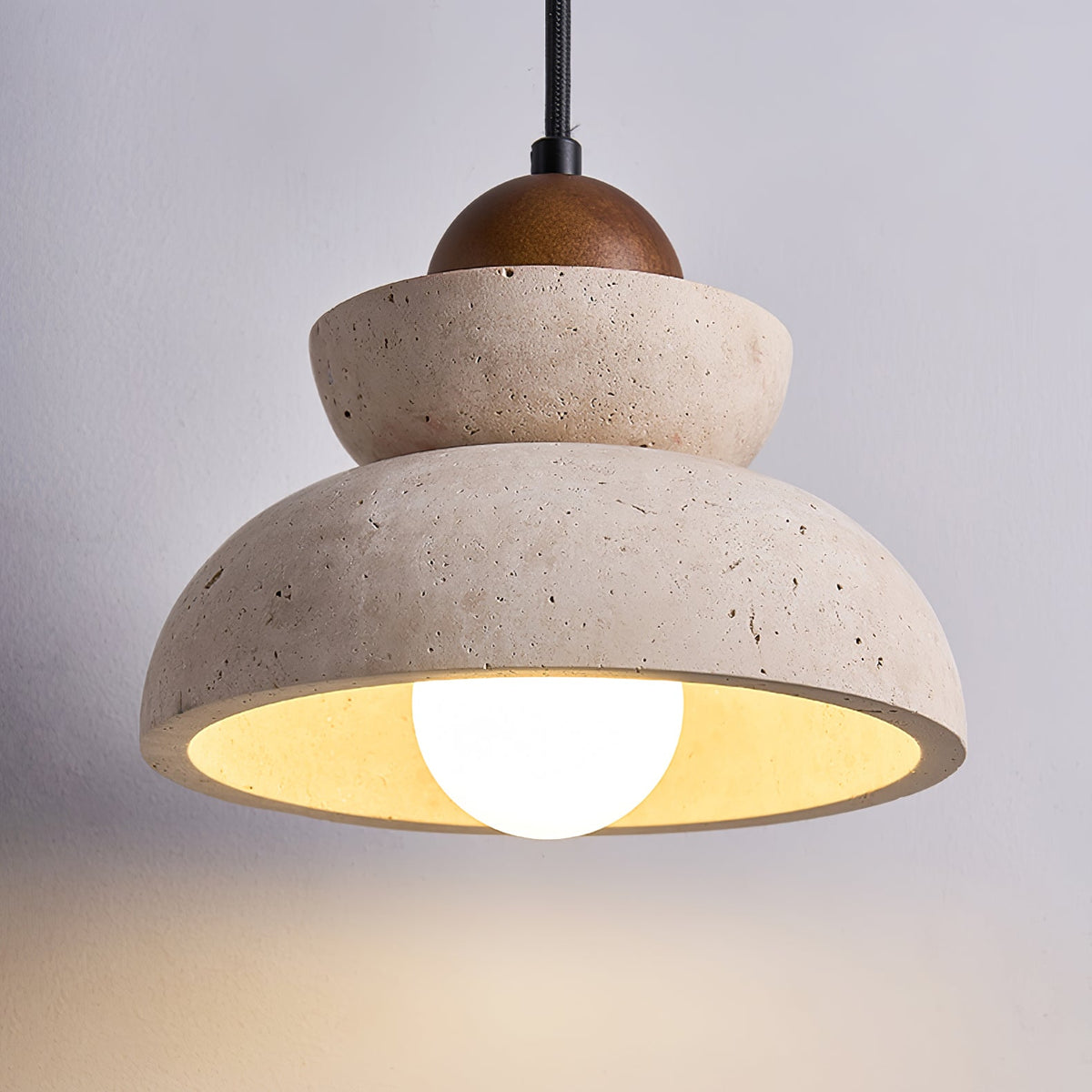 Zenith Tier Pendant Light in Natural Travertine and Walnut