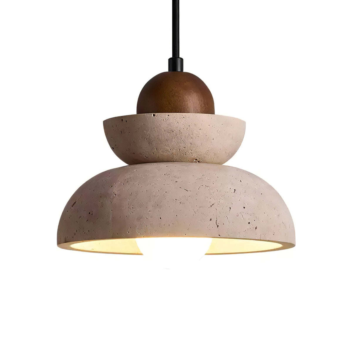 Zenith Tier Pendant Light in Natural Travertine and Walnut