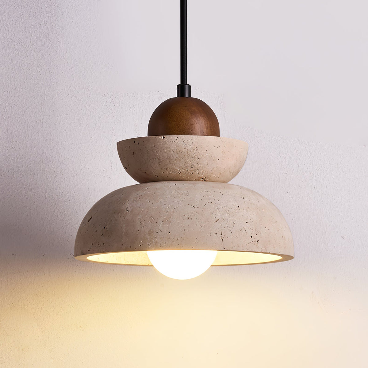 Zenith Tier Pendant Light in Natural Travertine and Walnut