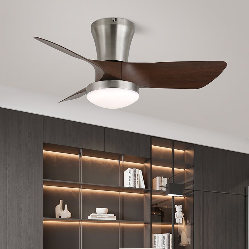 Zephyr Curve Ceiling Fan Light with LED – Modern Walnut Finish