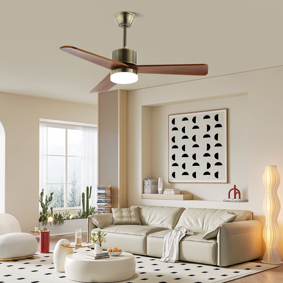 Zephyr Wooden Ceiling Fan with Integrated LED Light, 42" and 52" Options