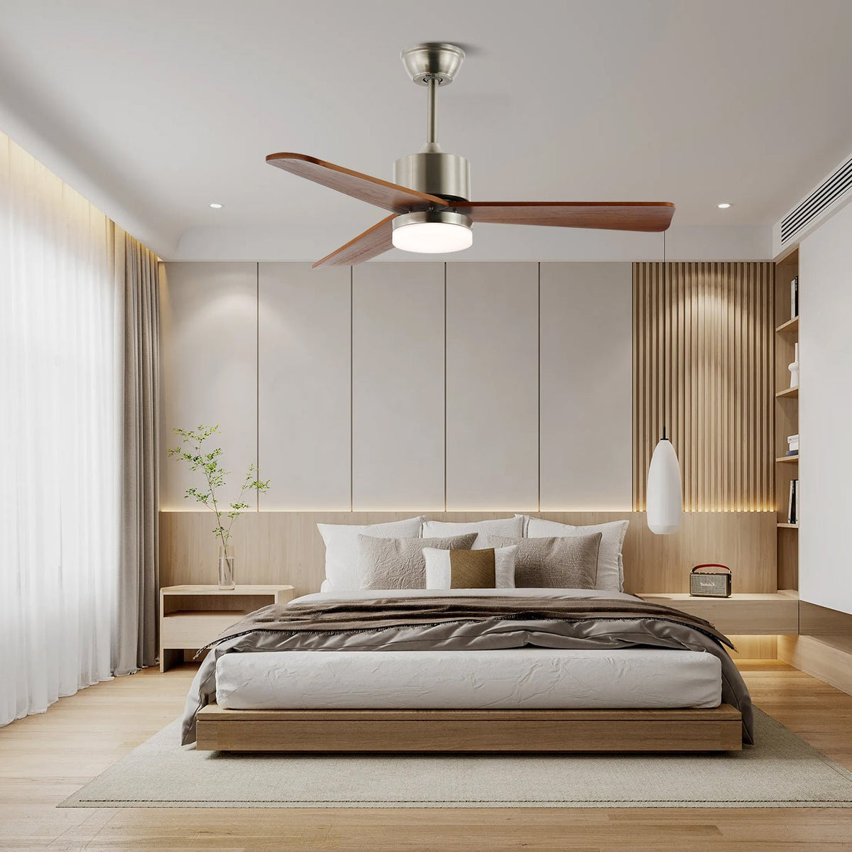 Zephyr Wooden Ceiling Fan with Integrated LED Light, 42" and 52" Options