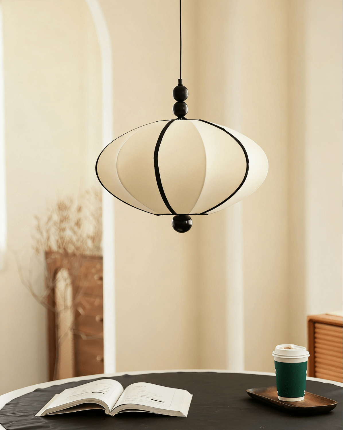Zora Pendant Light – Modern Fabric & Metal Lantern Pendant for Dining and Living Spaces