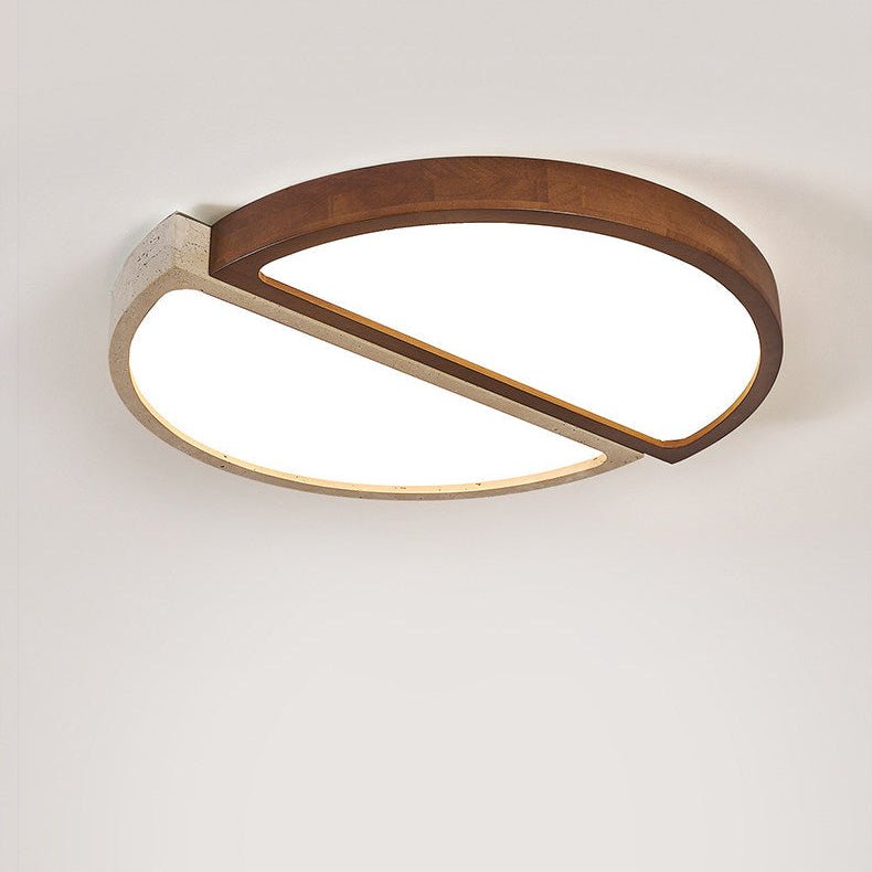 Zyren Travertine Ceiling Light in Yellow Travertine and Walnut