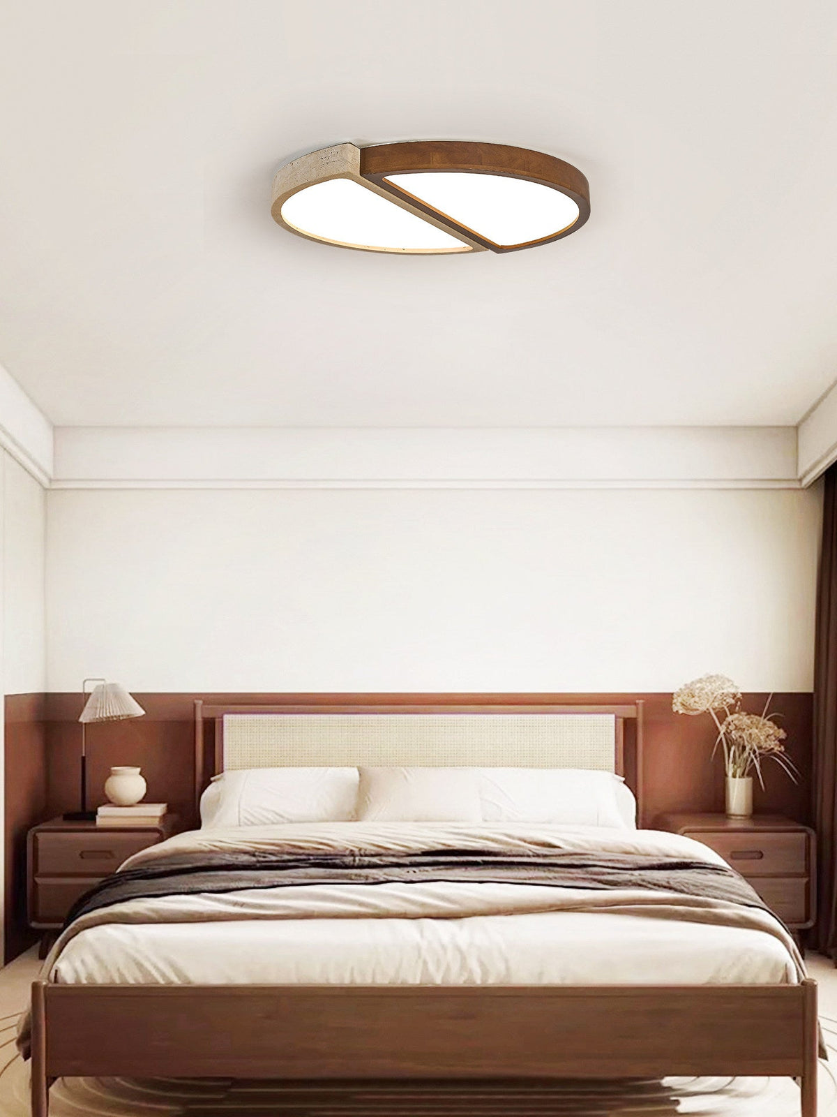 Zyren Travertine Ceiling Light in Yellow Travertine and Walnut