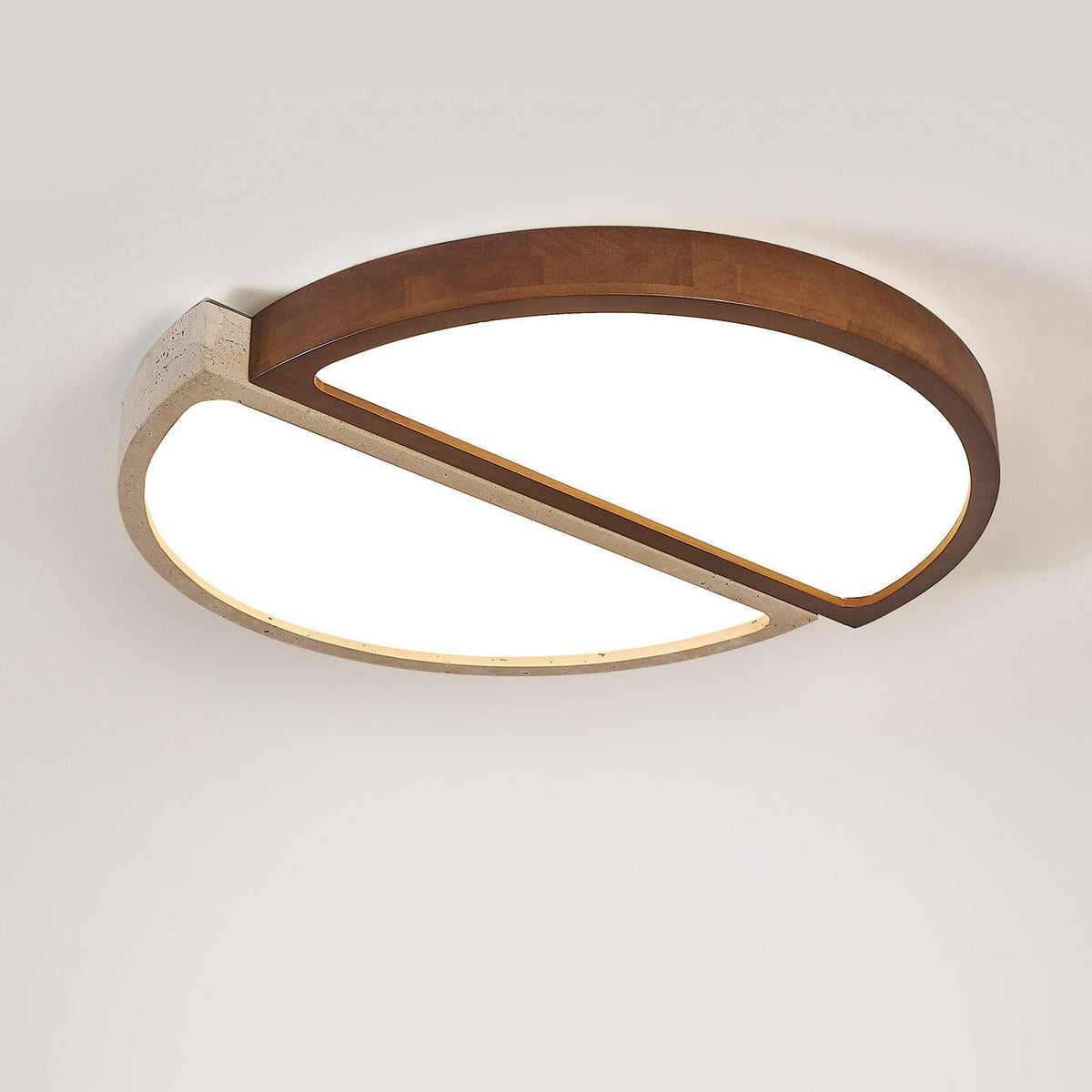 Zyren Travertine Ceiling Light in Yellow Travertine and Walnut