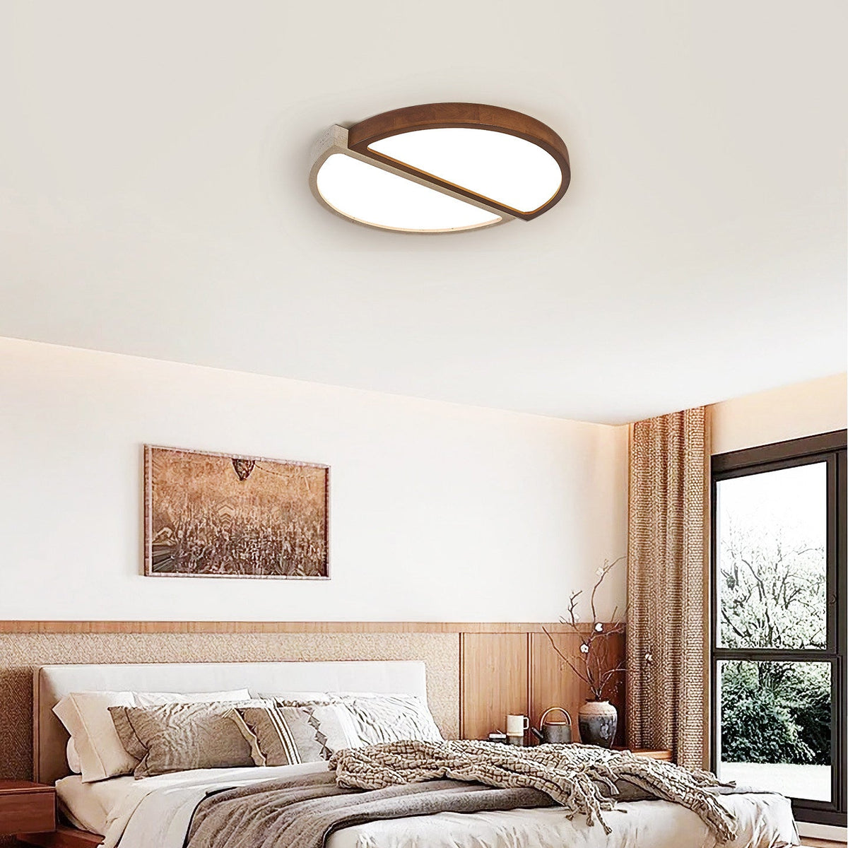 Zyren Travertine Ceiling Light in Yellow Travertine and Walnut