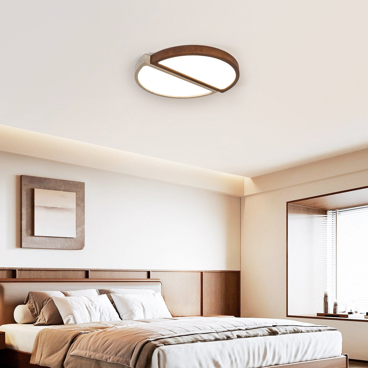 Zyren Travertine Ceiling Light in Yellow Travertine and Walnut