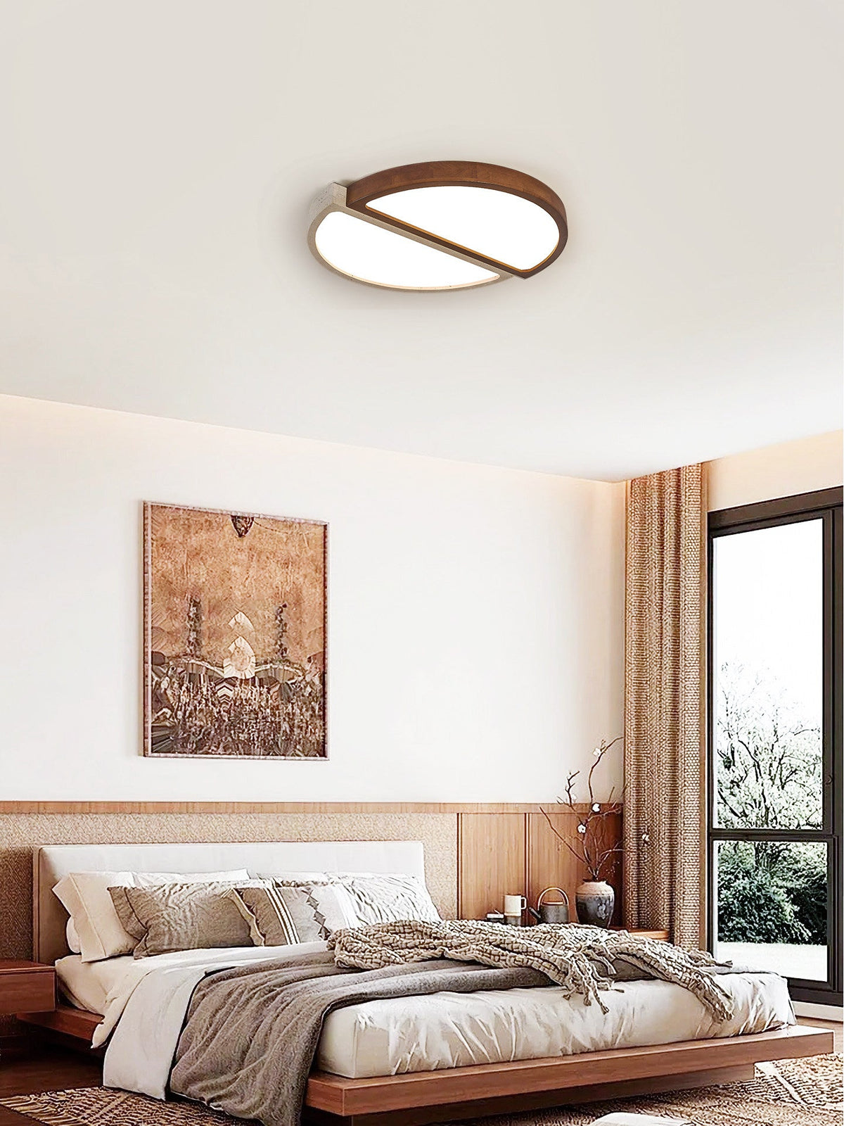 Zyren Travertine Ceiling Light in Yellow Travertine and Walnut