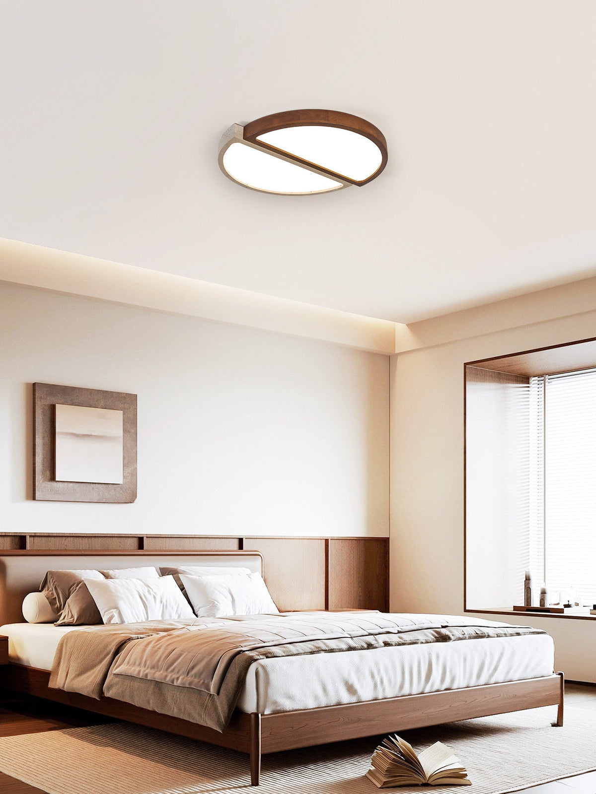 Zyren Travertine Ceiling Light in Yellow Travertine and Walnut