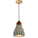 Wabi-Sabi Wood Pendant Light with Cement Accent, Adjustable Hanging