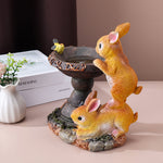 Artisan Resin Rabbit Solar Garden Lantern with Warm LED Glow