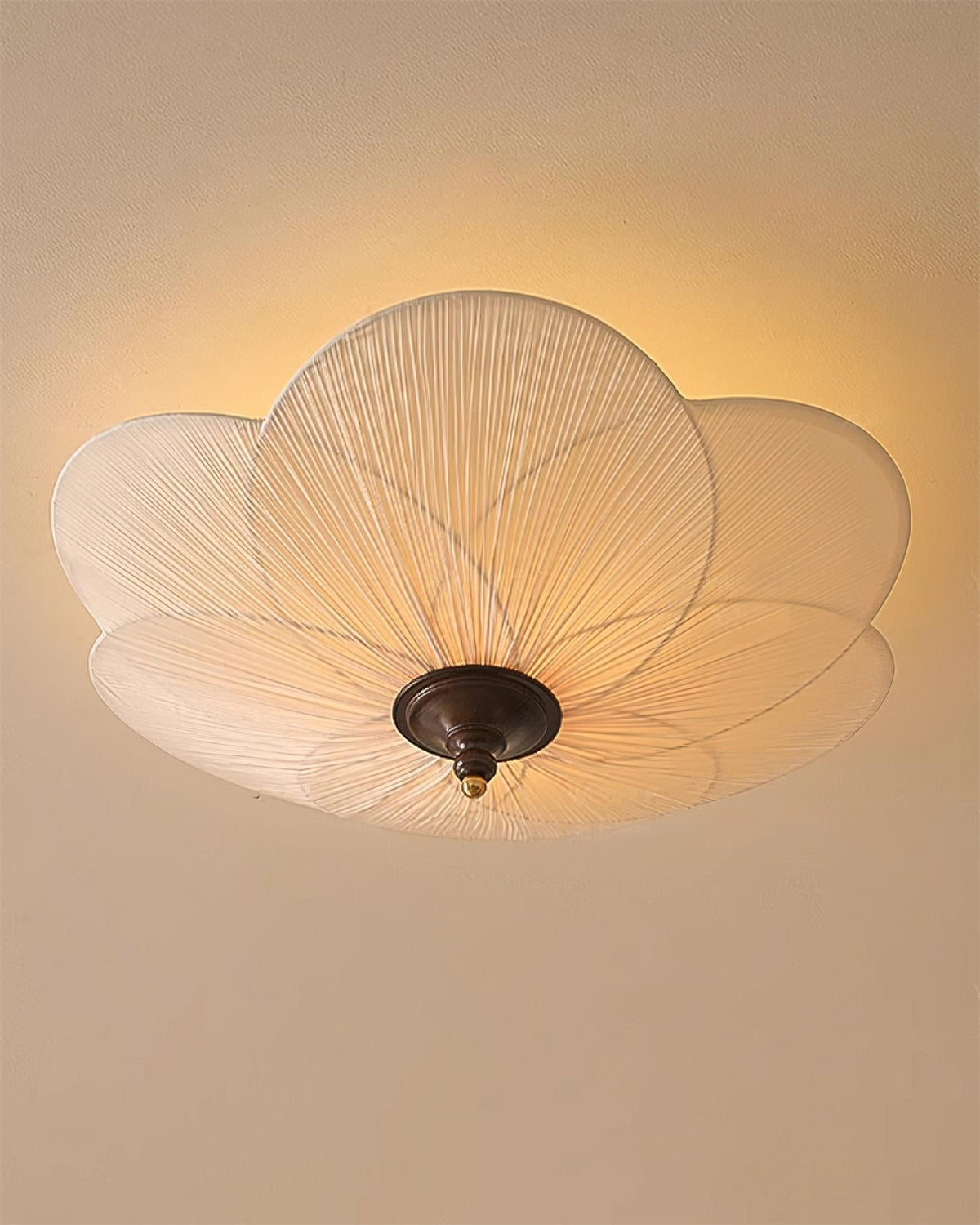 Amara Bloom Flush Mount Ceiling Light – Modern Fabric & Wood Semi-Flush Fixture