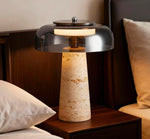 Strata Table Lamp in Yellow Travertine with Smoked Glass Shade