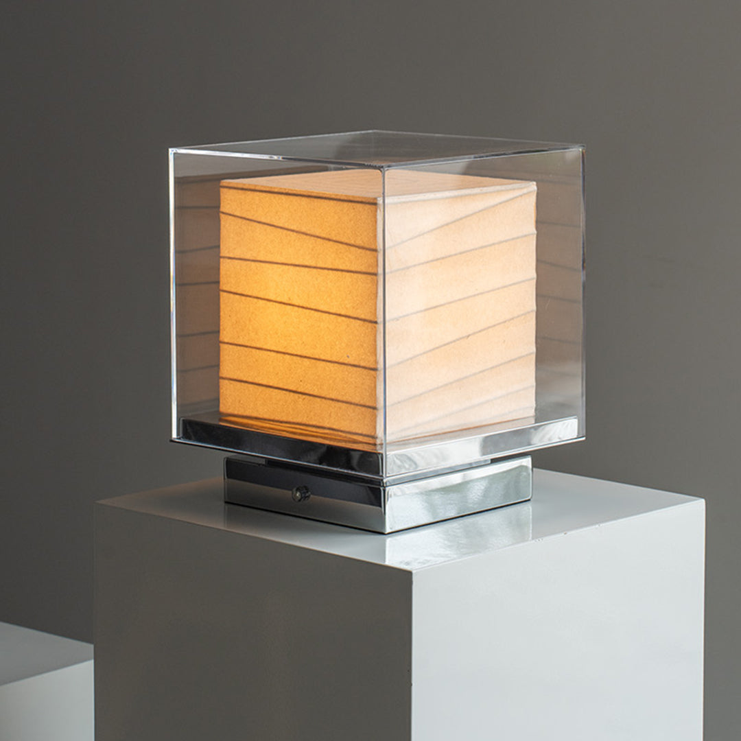 Wabi-Sabi Japanese Paper Table Lamp with Chrome Accent
