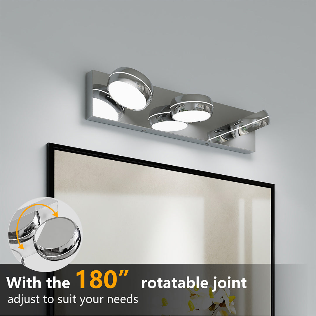 Chrome LED Vanity Light for Bathroom Mirror, Modern Minimalist Wall Mount
