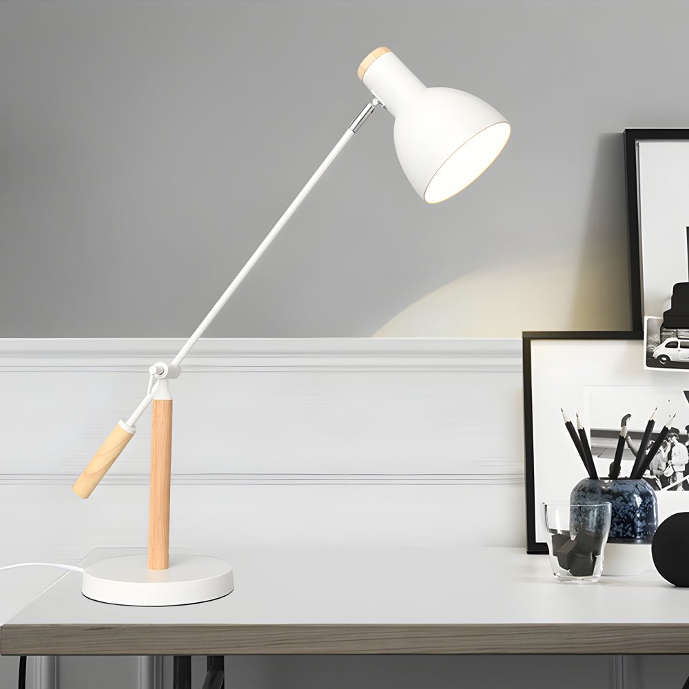 Modern Wood and Metal Adjustable Desk Lamp with Rotatable Head