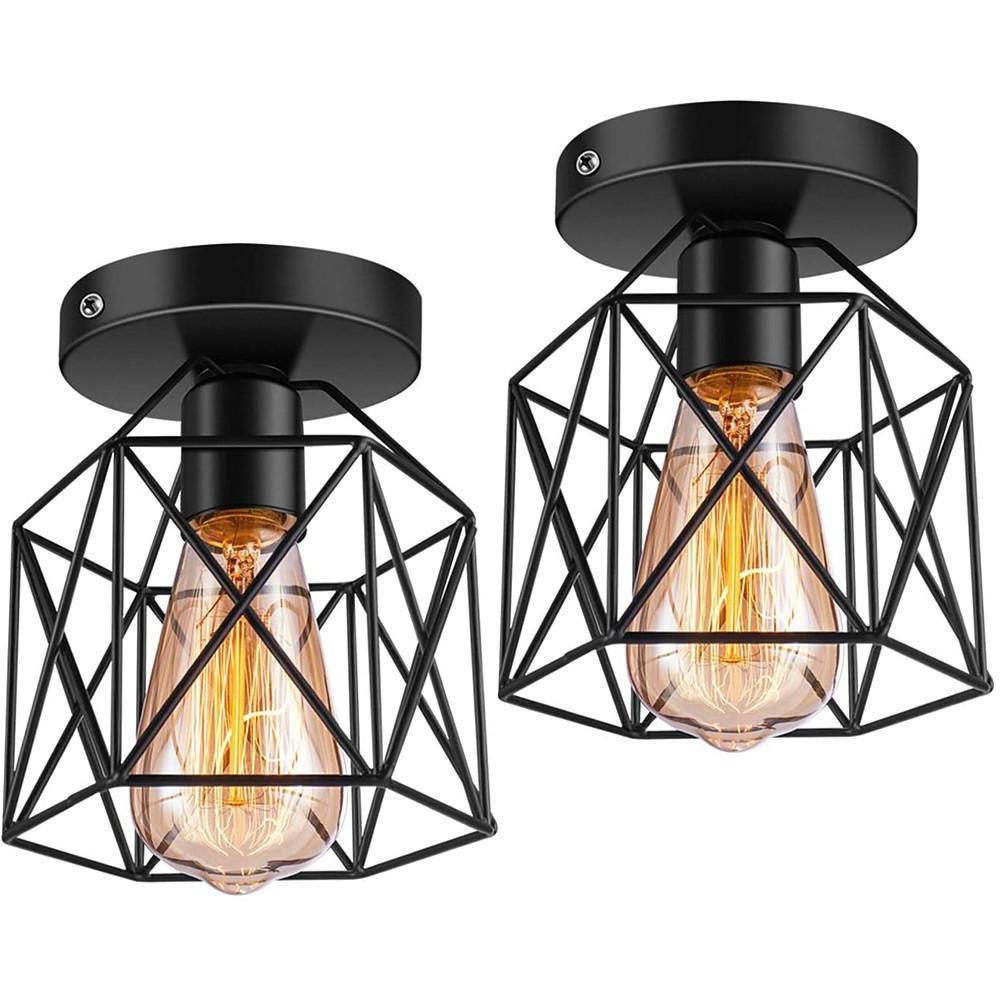 Aurelia Wire Frame Lantern Semi-Flush Ceiling Light in Matte Black