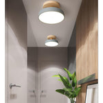 Halo Drum Flush Mount Ceiling Light in Wood and Metal