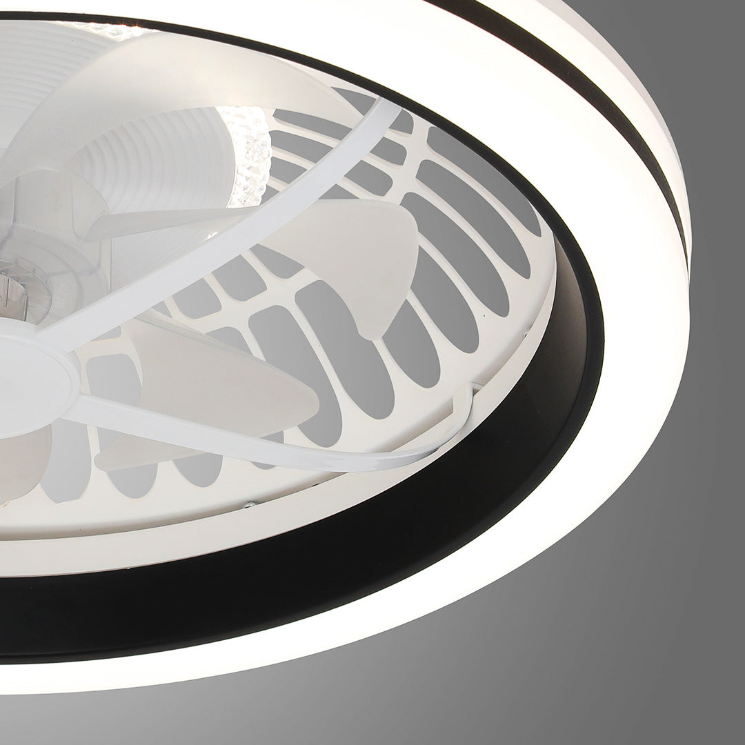 Modern White Flush Mount Ceiling Fan with LED Light and Remote