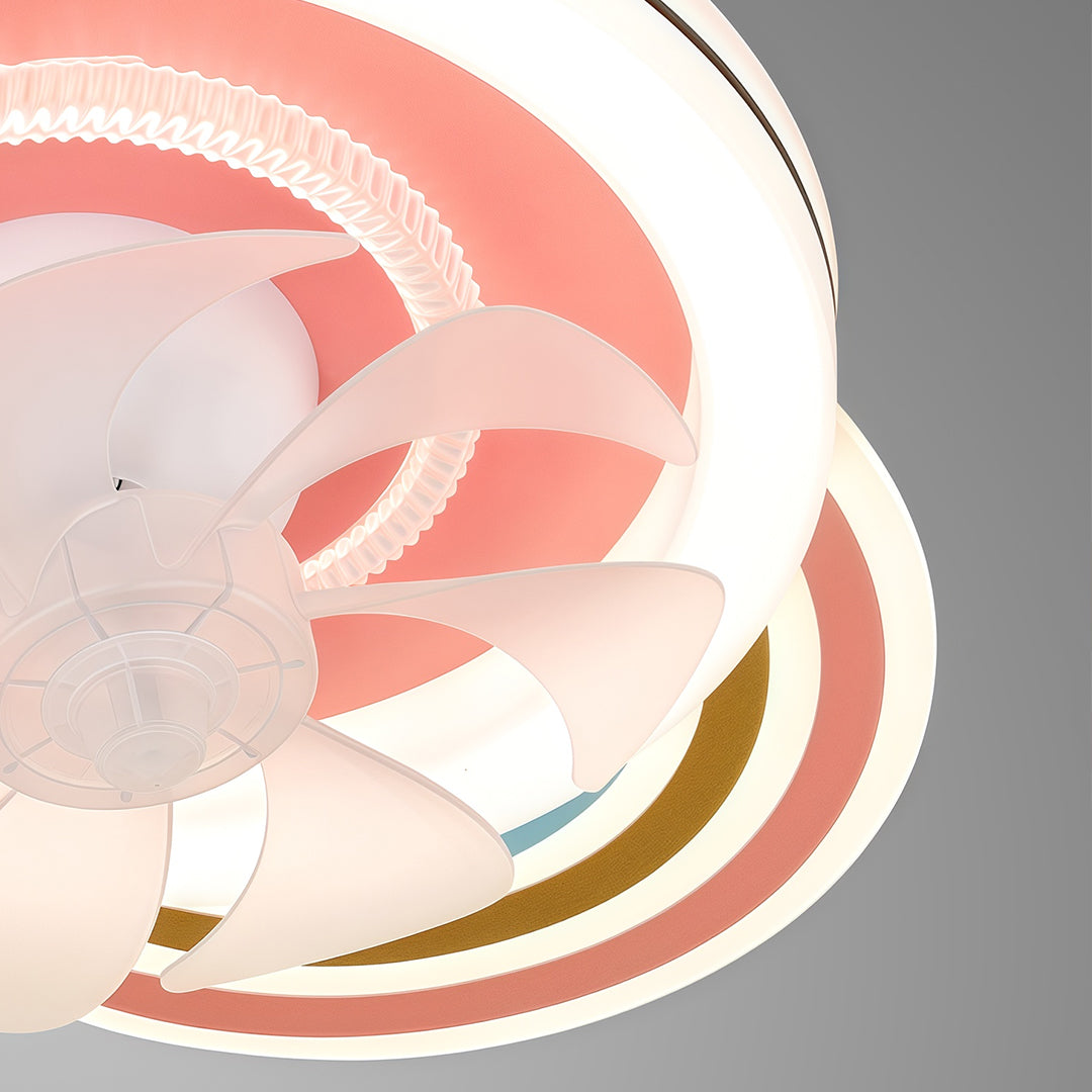 Petal Glow Ceiling Fan with Dimmable LED Light, Pink and White for Kids' Rooms
