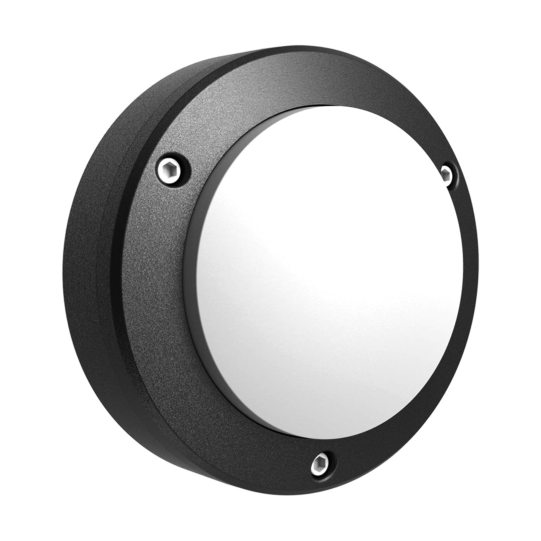 Round LED Outdoor Wall Sconce in Black Aluminum, IP65 Waterproof Minimalist Design