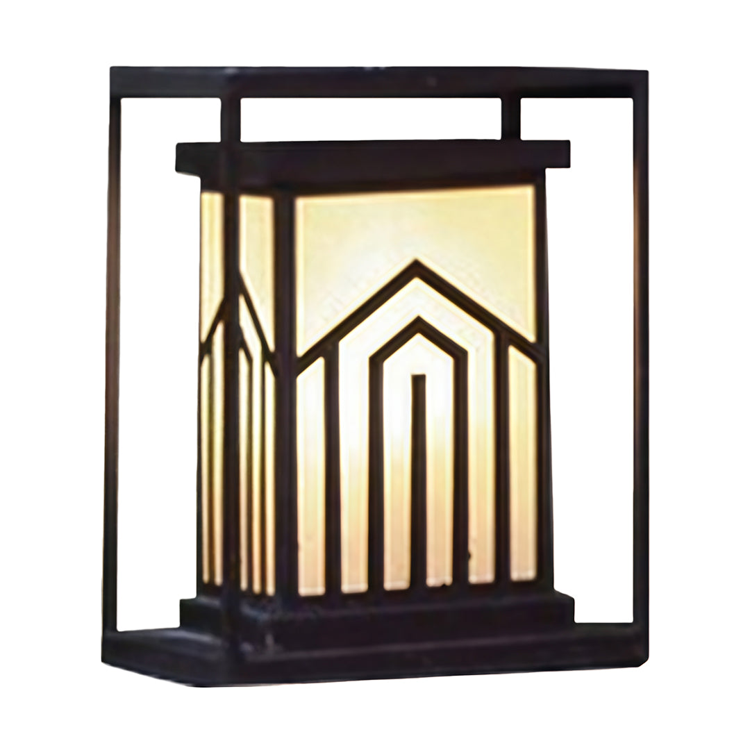 Outdoor Lantern Path Light in Black Stainless Steel with Marble-Effect Shade