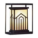 Outdoor Lantern Path Light in Black Stainless Steel with Marble-Effect Shade