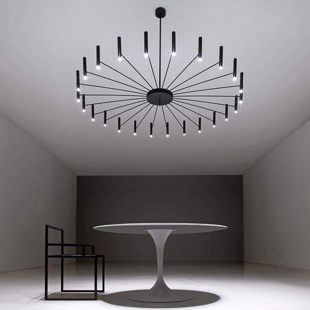 Ligmodern 24 Light Streamlined Round Chandelier 24 Led Bulbs 63 Dia Adjustable Height Black Finish