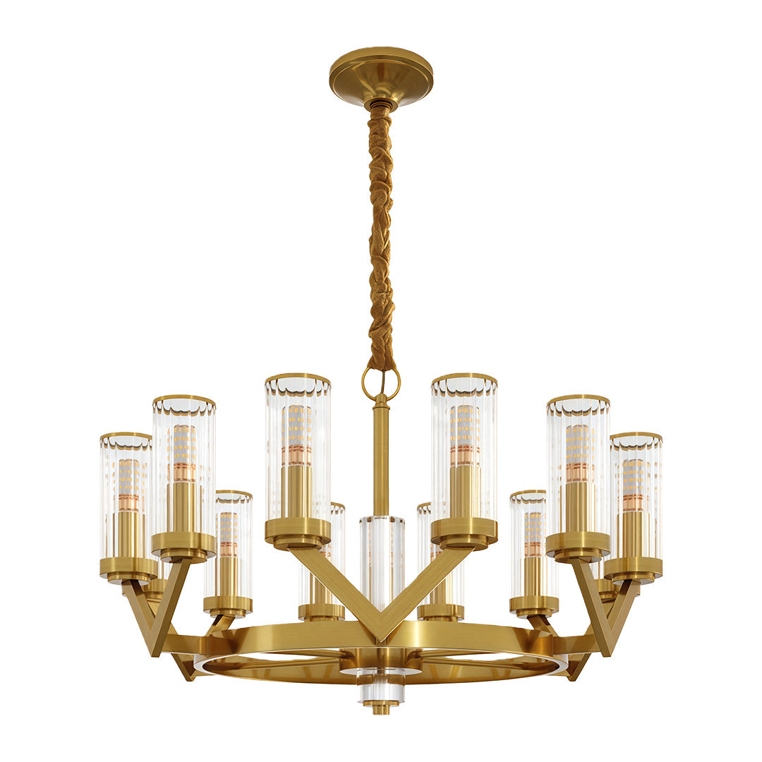 Lumière Cascade: Modern Copper Glass Drop Chandelier for Elegant Interiors
