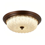 Walnut Wood Retro Dome Flush Mount Ceiling Light with Prismatic Glass Shade