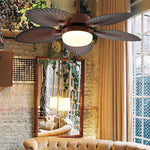 Antique Retro Led Three Color Dimming Ceiling Fan Lamp With Remote Control