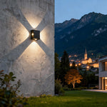 Quadra Outdoor LED Wall Sconce in Matte Black, 360° Architectural Lighting