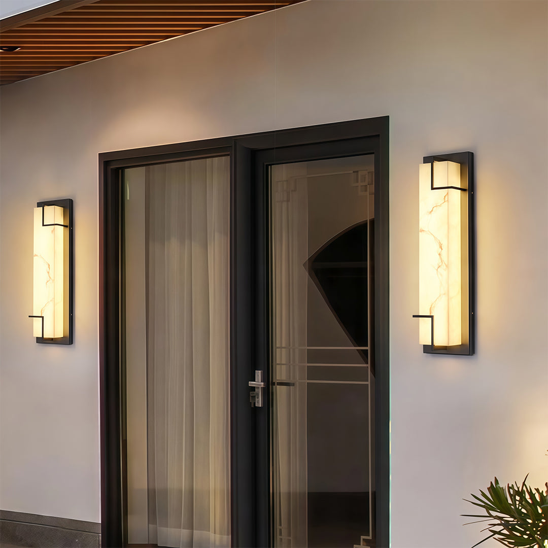 Black Stainless Steel Outdoor Wall Sconce with Marble Shade